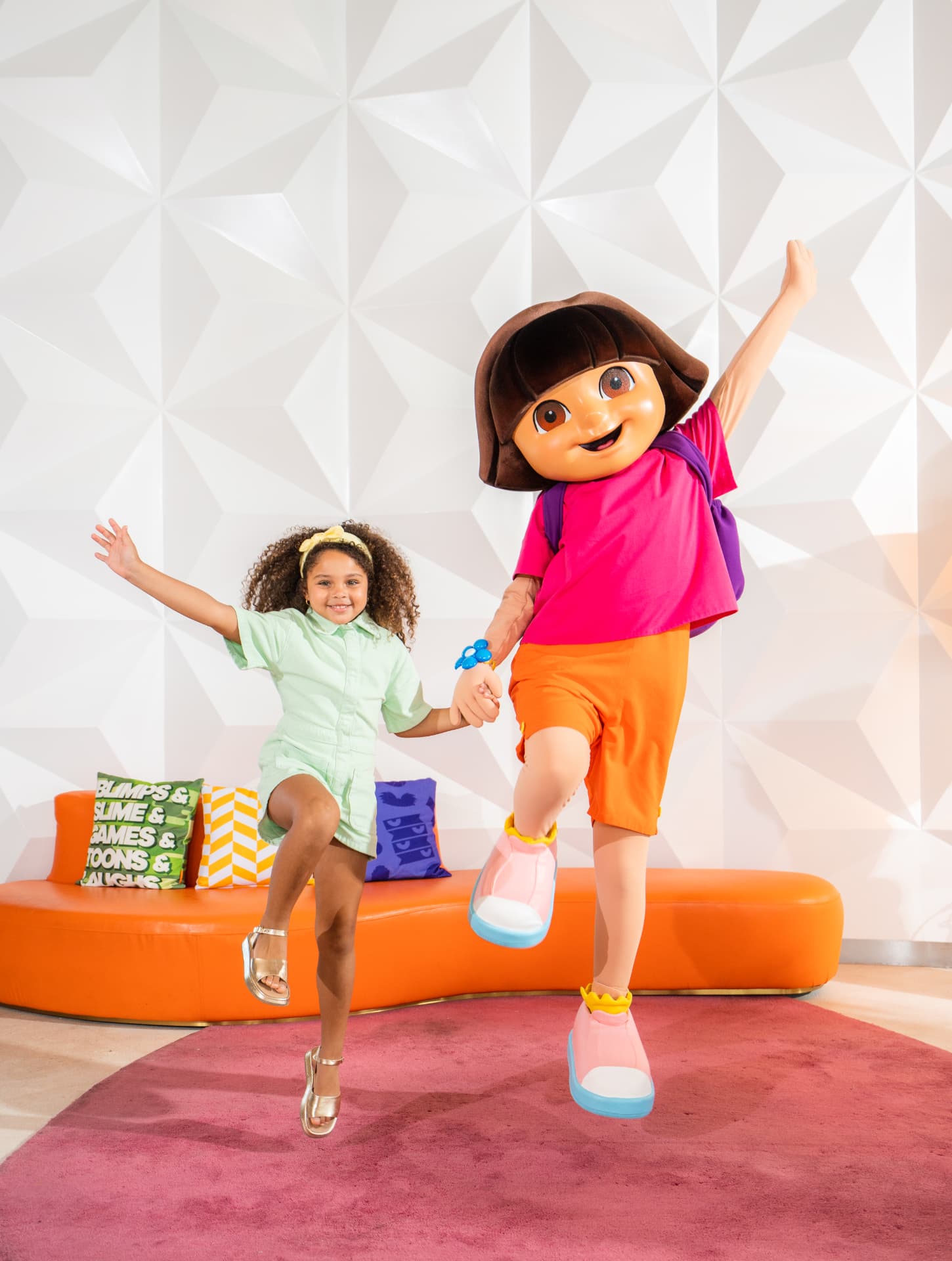 Character meet-and-greet moment in the resort lobby
