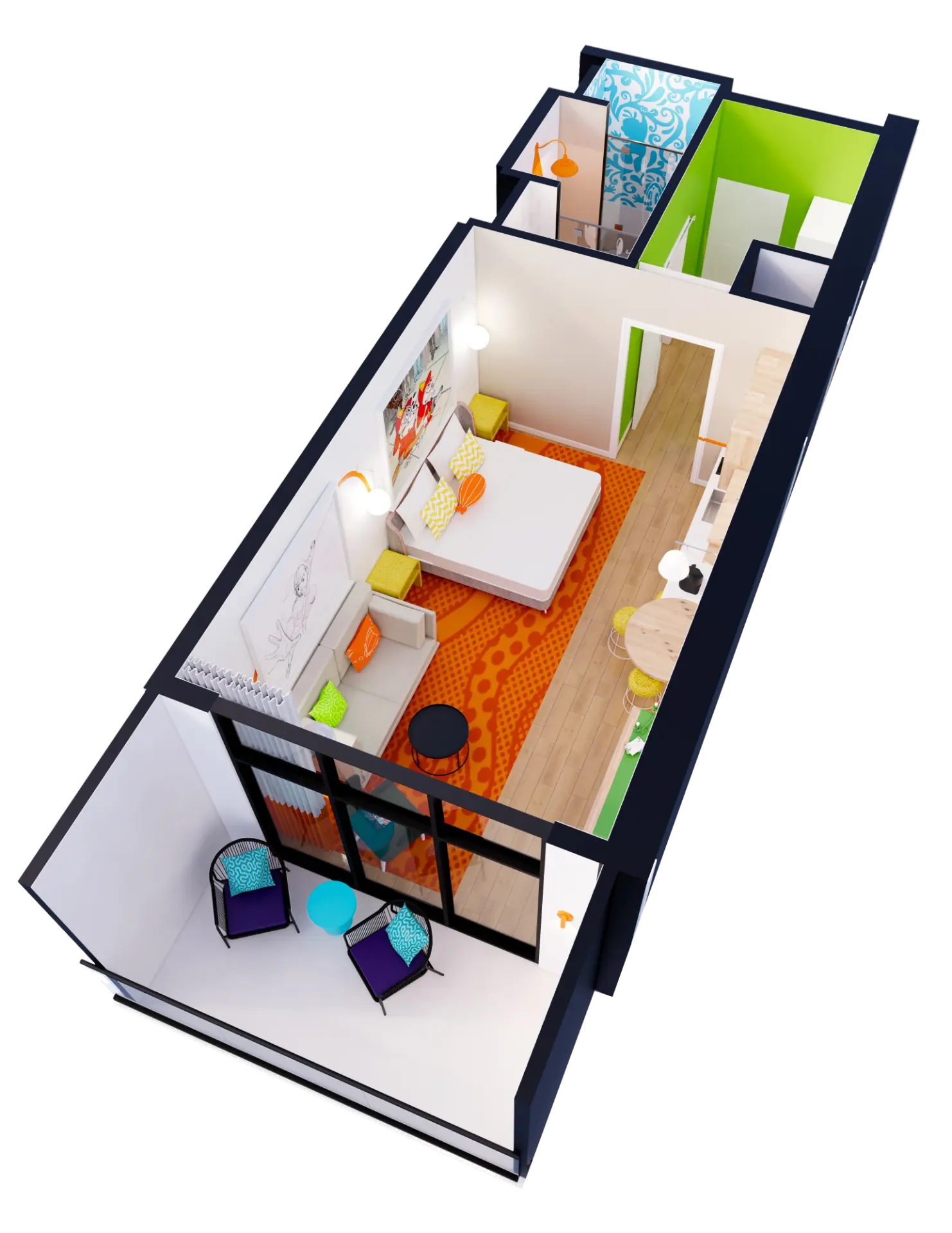 Studio / Hotel Room 3D floorplan